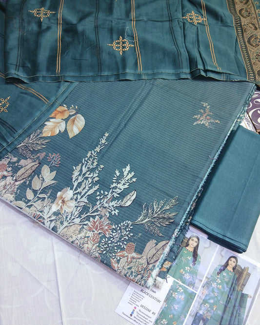 3D Printed Lawn Suit | Embroidered Voil Dupatta | Unstitched - Nagina Cotton Emporium