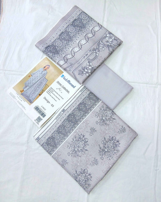 Winter Collection Light Gray Dhanak 3PC Unstitched Suit