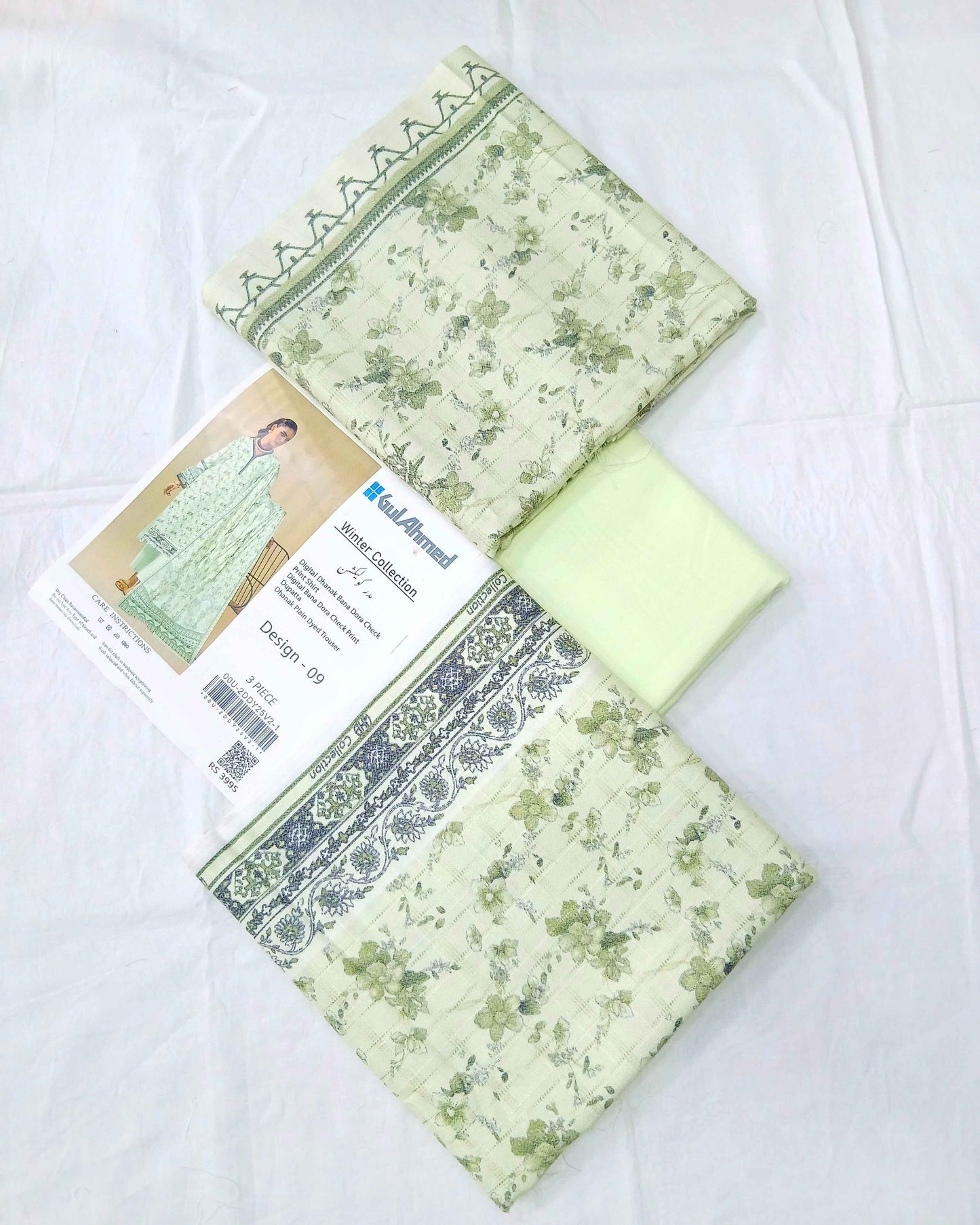 Winter Collection Pistachio Green Dhanak 3PC Unstitched