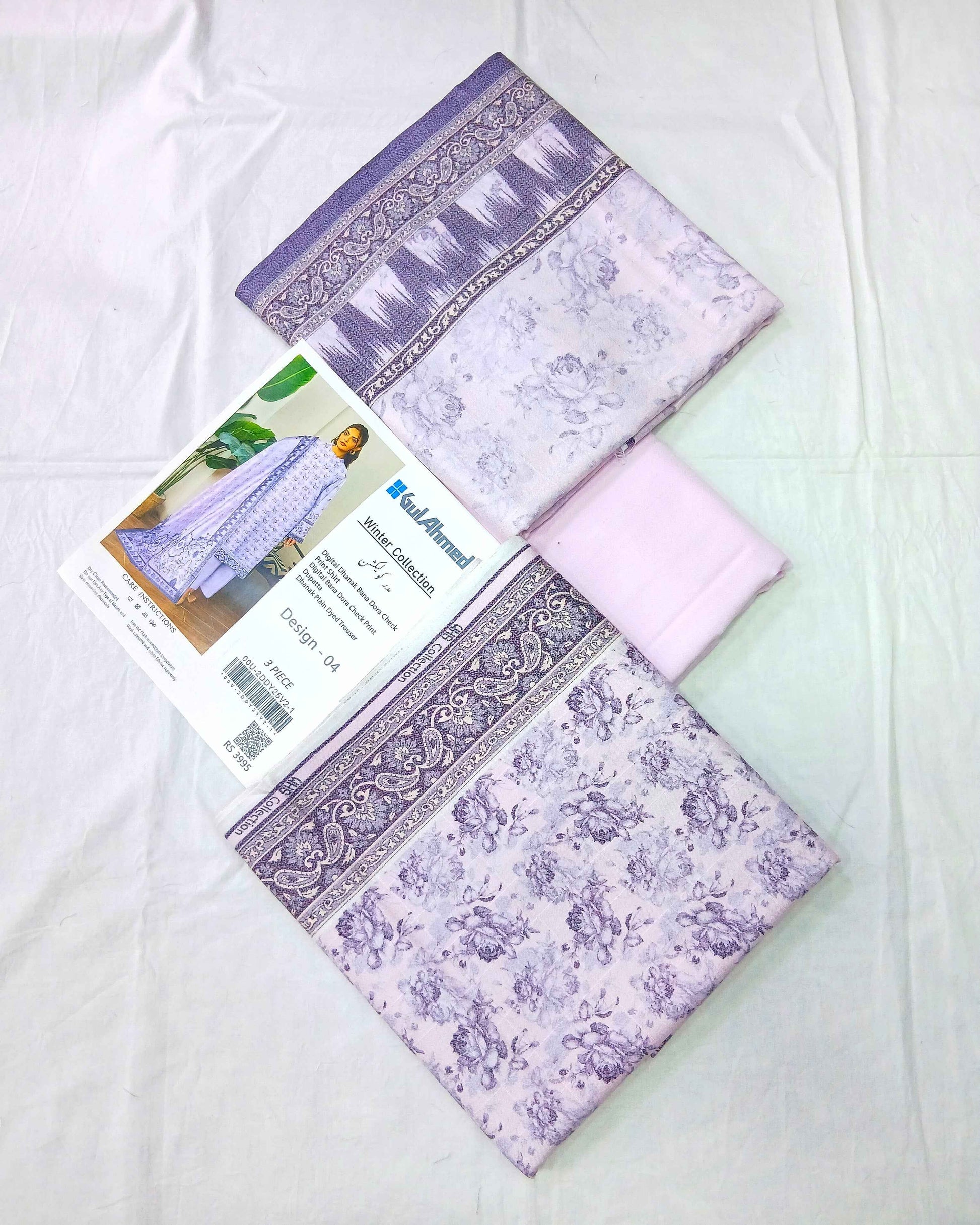 Winter Collection Lavender Dhanak 3PC Unstitched Suit