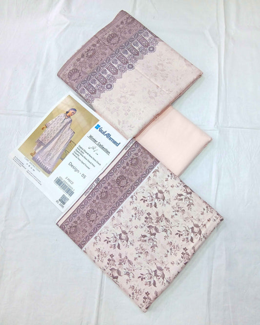 Winter Collection Pale Peach Dhanak 3PC Unstitched Suit