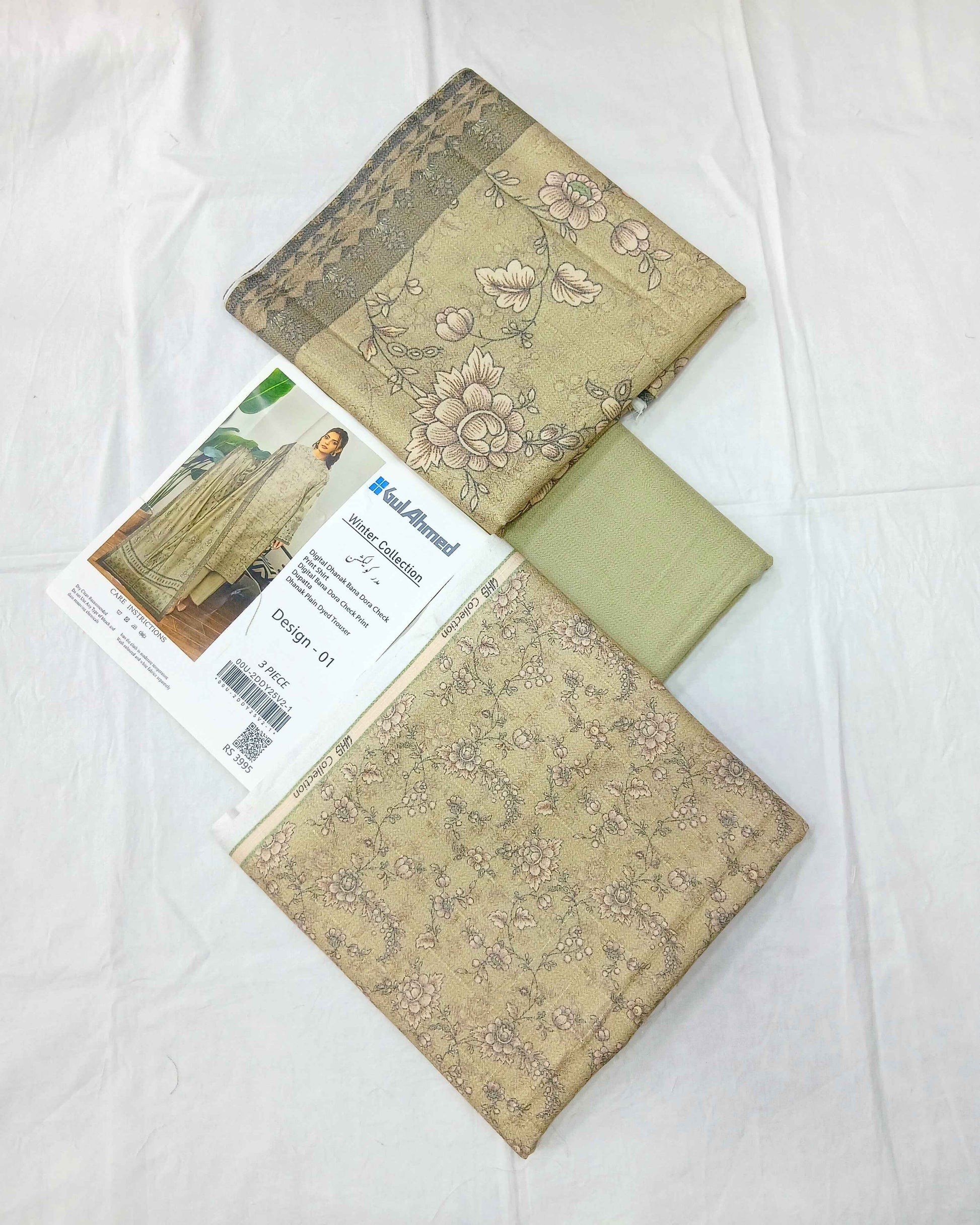 Winter Collection Olive Green Dhanak 3PC Unstitched Suit