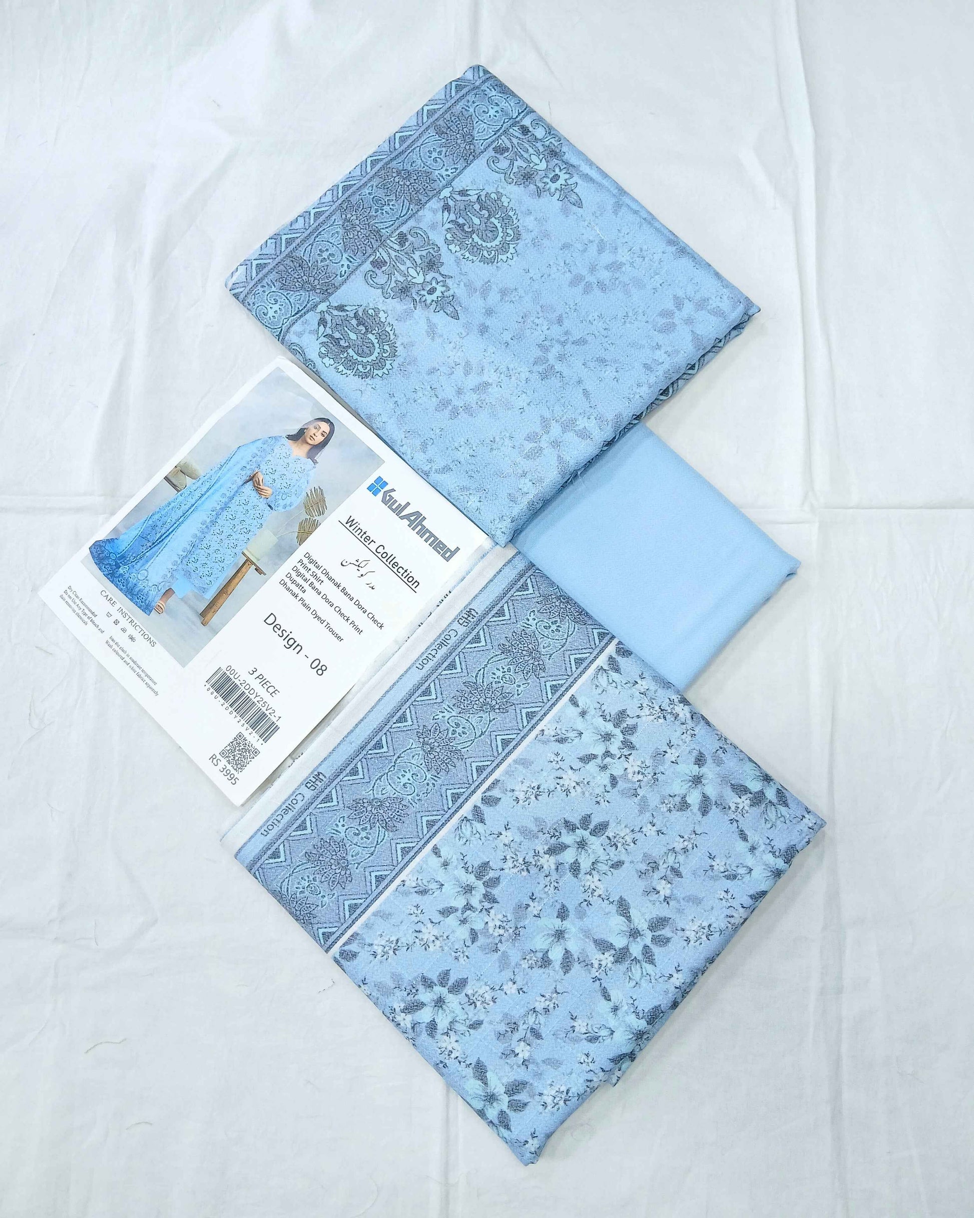 Winter Collection Light Blue Dhanak 3PC Unstitched Suit