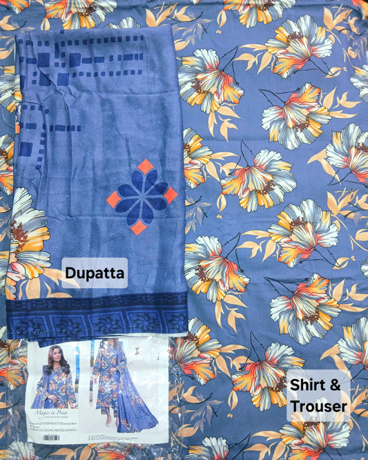 Menakari 3PC Printed Leather Peach Suit with Pure Wool Shawl