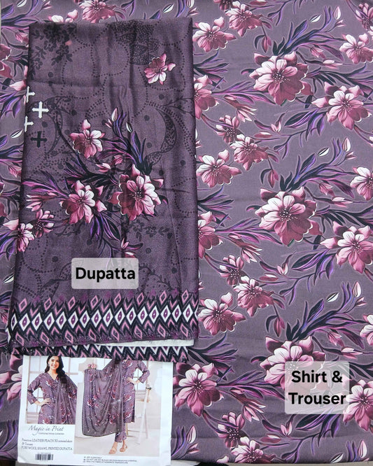 Menakari 3PC Printed Leather Peach Suit with Pure Wool Shawl