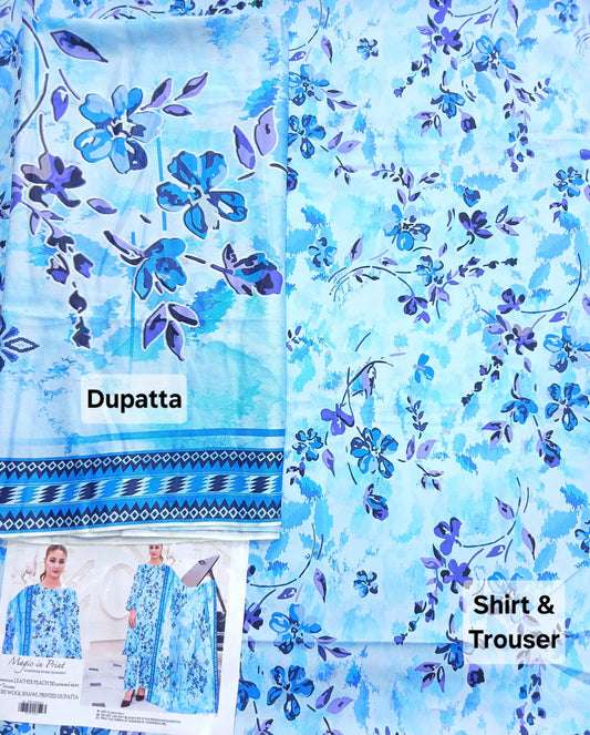 Menakari 3PC Printed Leather Peach Suit with Pure Wool Shawl