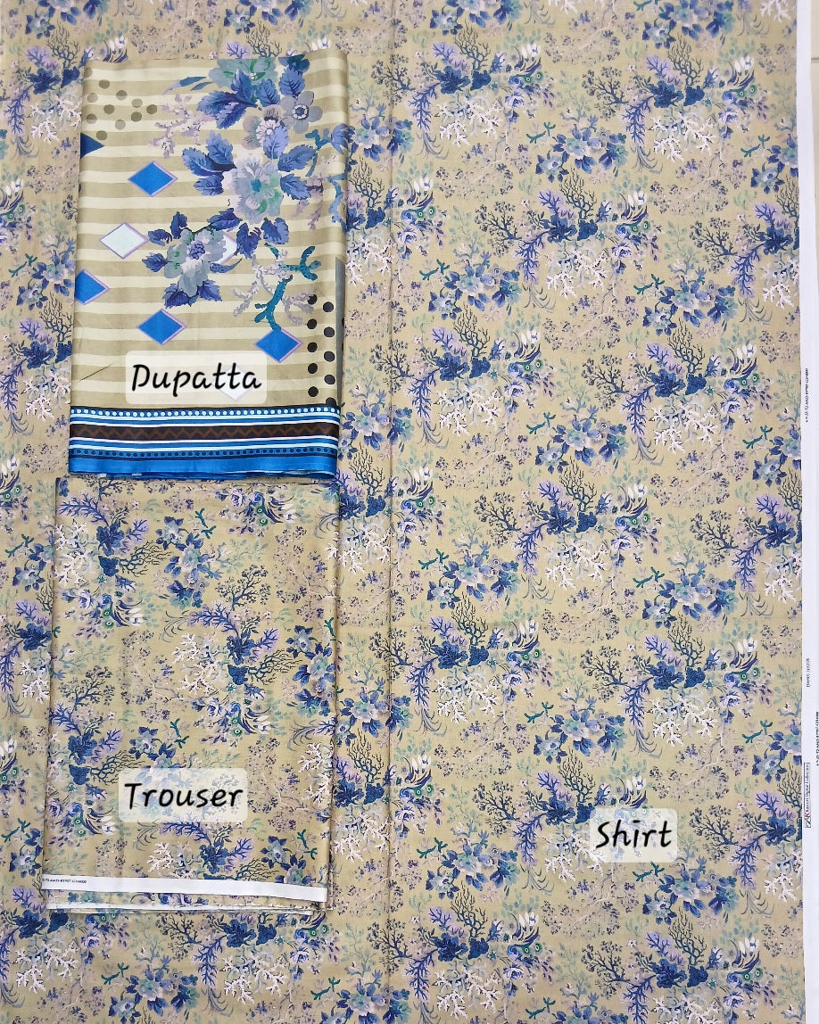 Kasturi Digital Lawn Cotton 3pc Unstitched Suit