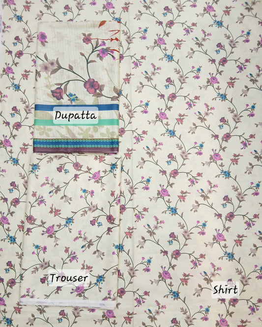 Kasturi Digital Lawn Cotton 3pc Unstitched Suit