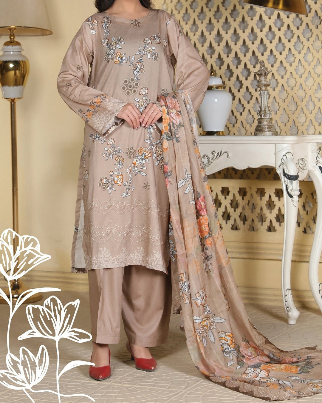 Zinnia Luxury Digital Lawn – 3pc Suit with Doria Voil Dupatta