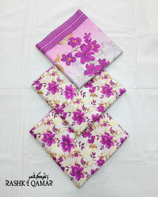 Rashk-e-Qamar Classic Lawn 3-Piece with Digital Printed Voil Dupatta by Hajra Textiles