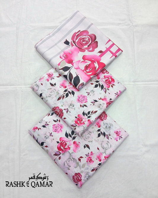 Rashk-e-Qamar Classic Lawn 3-Piece with Digital Printed Voil Dupatta by Hajra Textiles