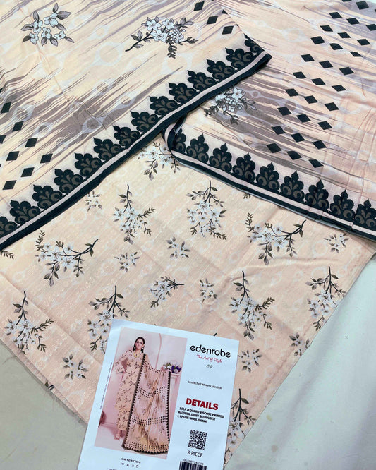Floral Jacquard Viscose 3-Piece Unstitched with Wool Shawl