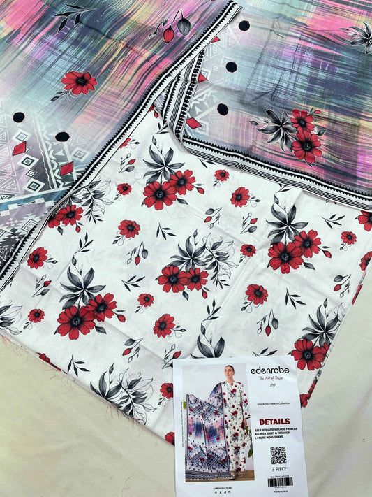 Floral Jacquard Viscose 3-Piece Unstitched with Wool Shawl