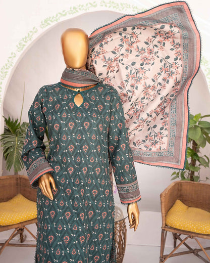 Mehak Khaddar 3Piece Suit – Teal Geometric Print