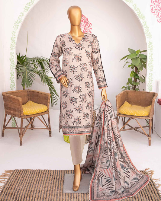 Mehak Khaddar 3Piece Suit – Beige Floral Print