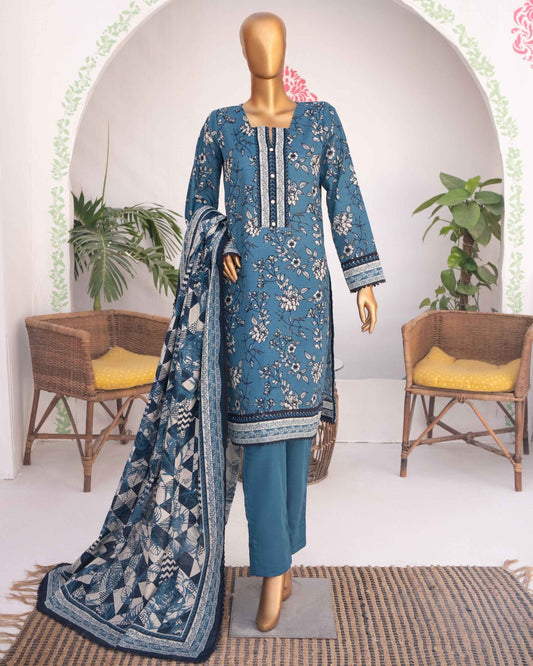 Mehak Khaddar 3Piece Suit – Cyan Floral Print