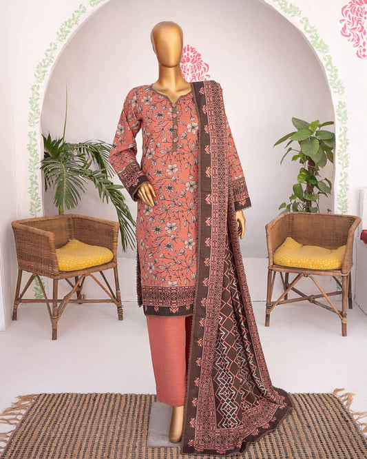 Mehak Khaddar 3Piece Suit – Coral Floral Print