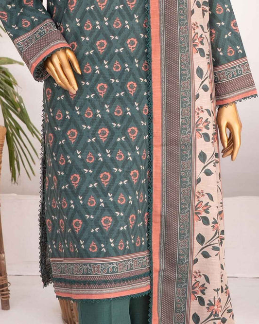 Mehak Khaddar 3Piece Suit – Teal Geometric Print