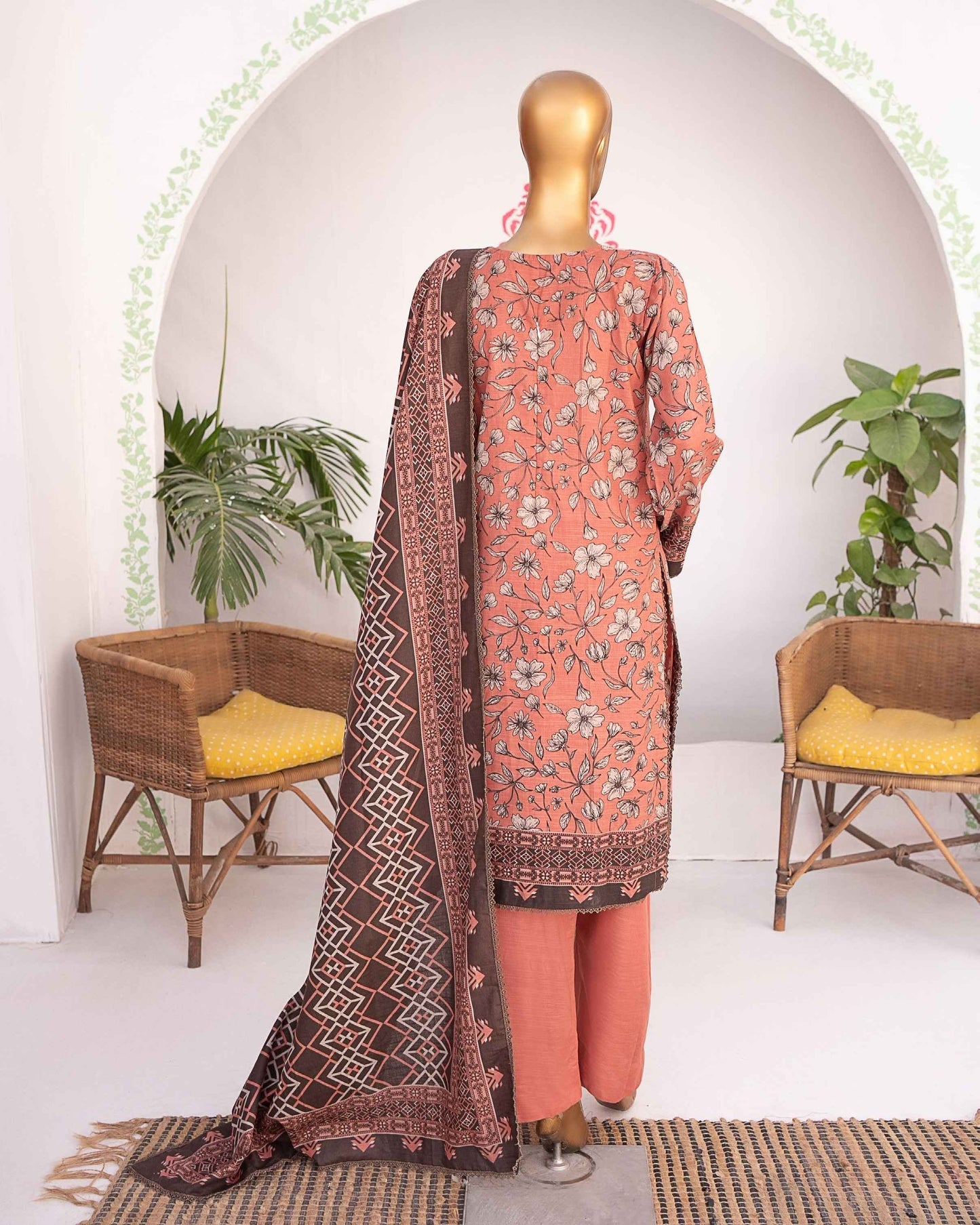 Mehak Khaddar 3Piece Suit – Coral Floral Print