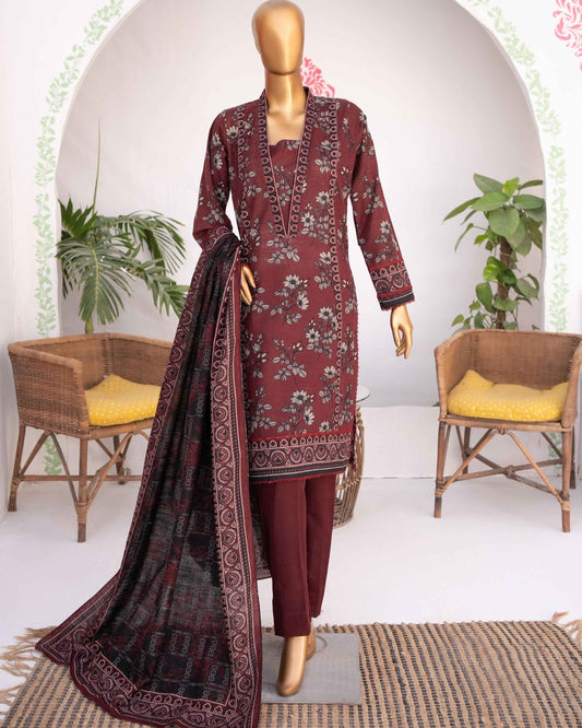 Mehak Khaddar 3Piece Suit – Maroon Floral Print