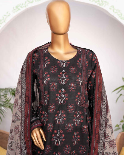 Mehak Khaddar 3Piece Suit – Charcoal Geometric Print
