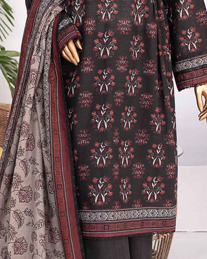 Mehak Khaddar 3Piece Suit – Charcoal Geometric Print