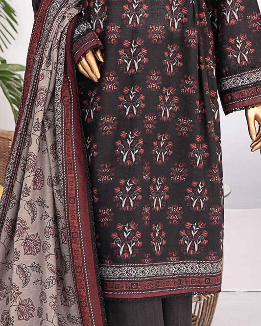 Mehak Khaddar 3Piece Suit – Charcoal Geometric Print