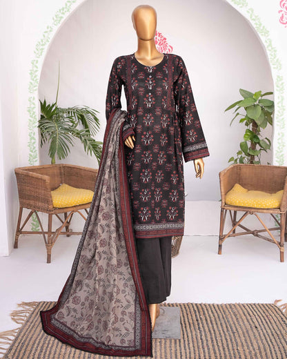 Mehak Khaddar 3Piece Suit – Charcoal Geometric Print