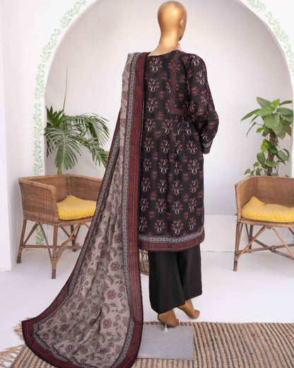 Mehak Khaddar 3Piece Suit – Charcoal Geometric Print