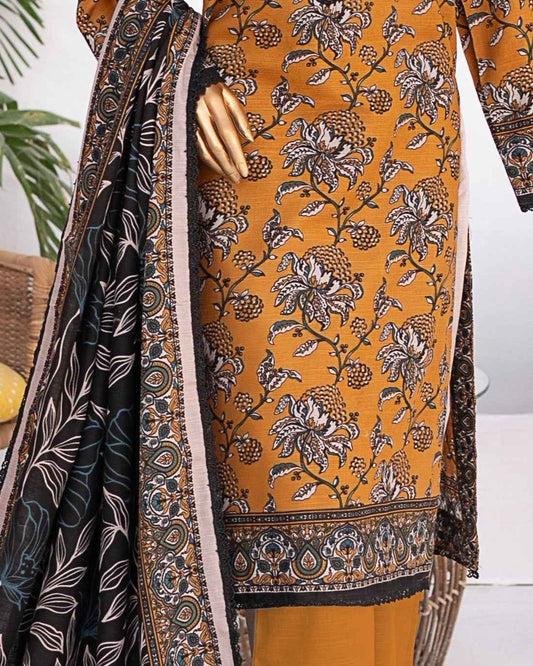 Mehak Khaddar 3Piece Suit – Mustard Floral Print