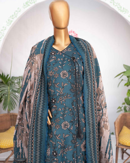 Mehak Khaddar 3Piece Suit – Deep Teal Floral Print