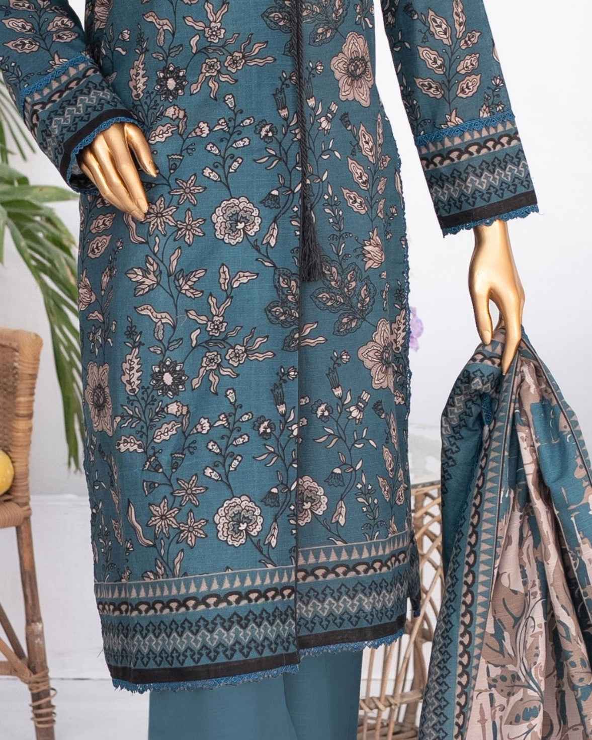 Mehak Khaddar 3Piece Suit – Deep Teal Floral Print