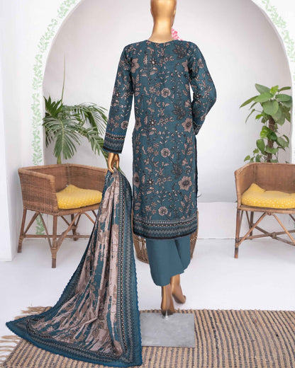 Mehak Khaddar 3Piece Suit – Deep Teal Floral Print