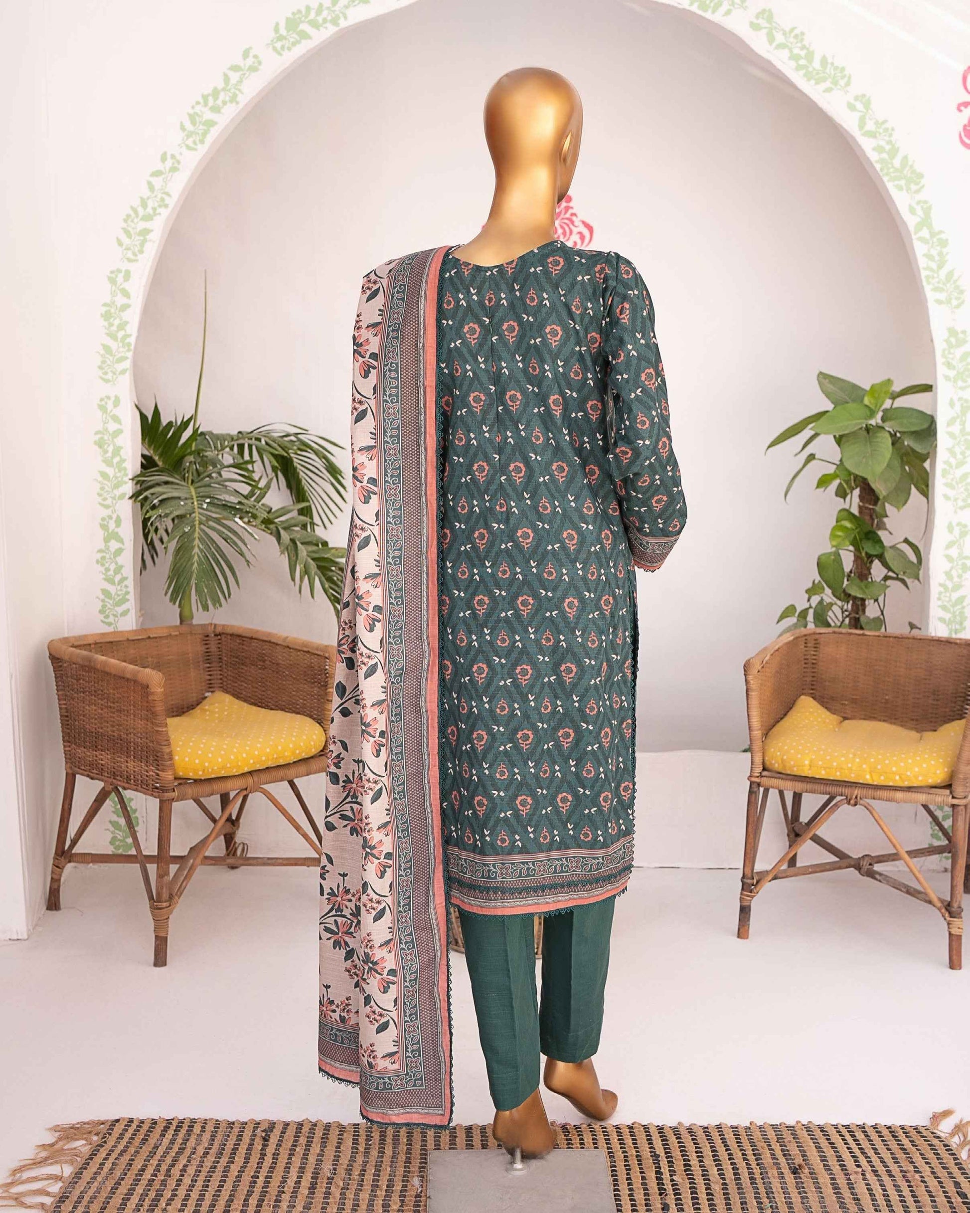 Mehak Khaddar 3Piece Suit – Teal Geometric Print