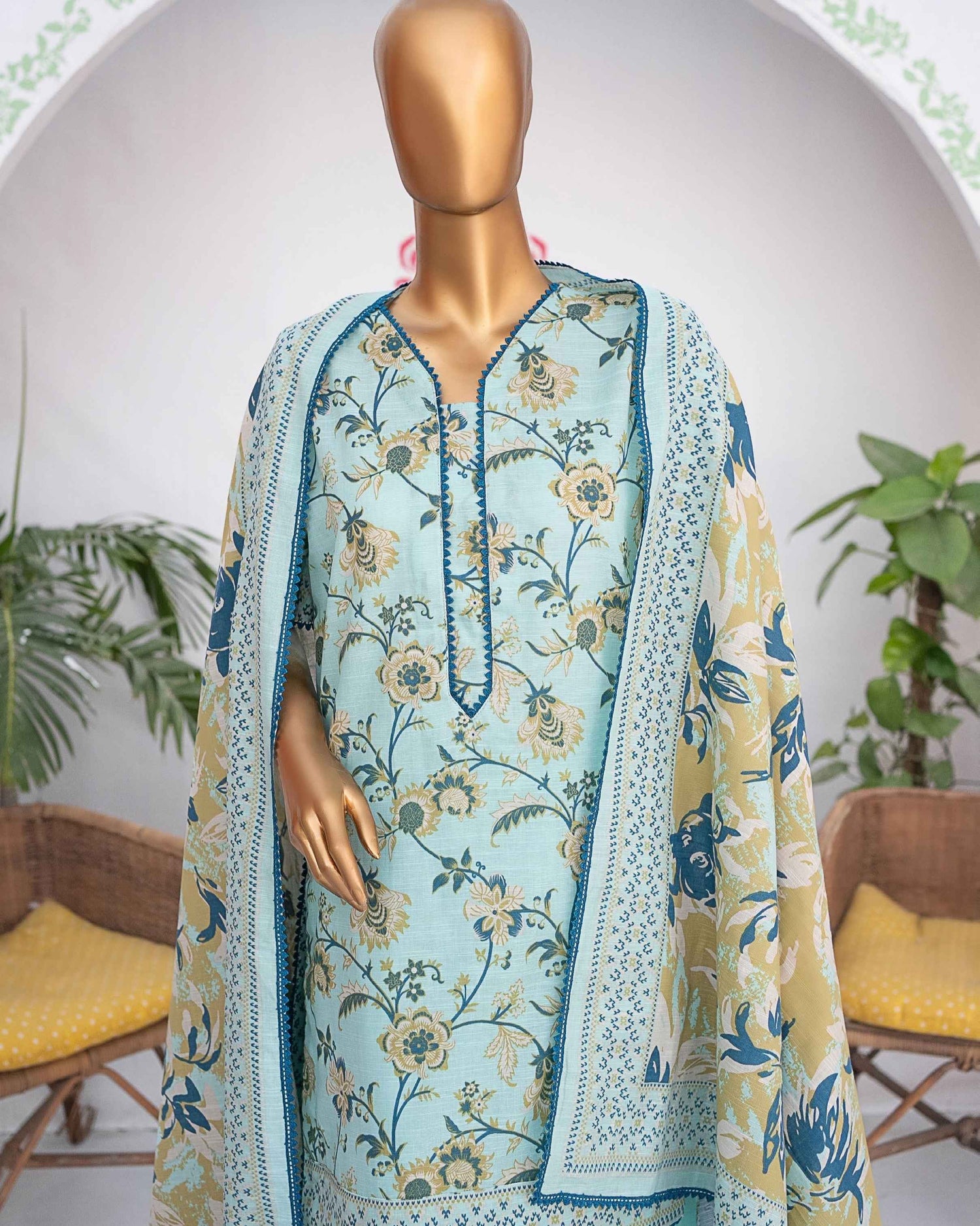 Mehak Khaddar 3Piece Suit – Aqua Floral Print