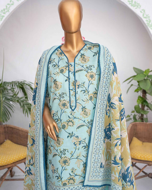 Mehak Khaddar 3Piece Suit – Aqua Floral Print