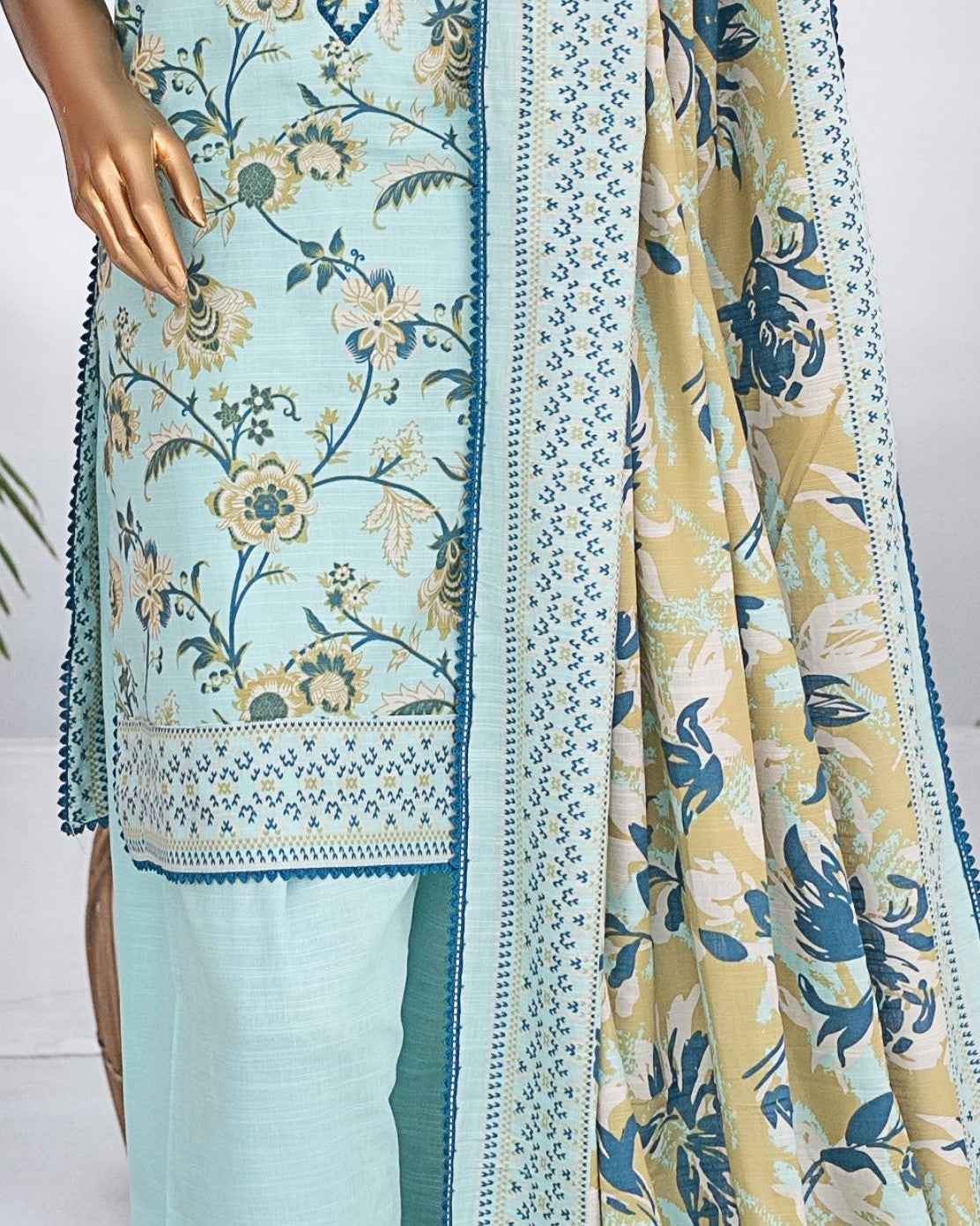 Mehak Khaddar 3Piece Suit – Aqua Floral Print