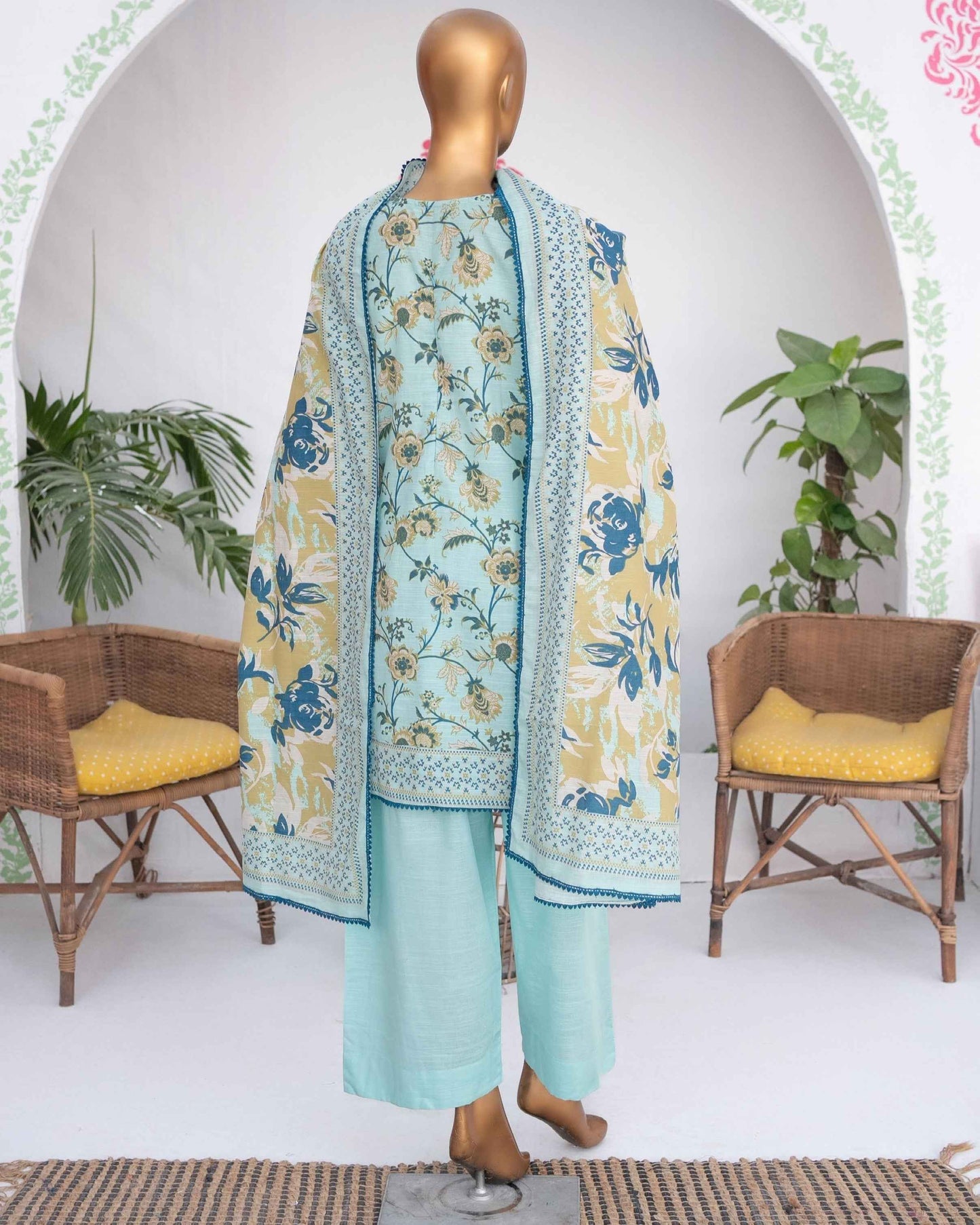 Mehak Khaddar 3Piece Suit – Aqua Floral Print