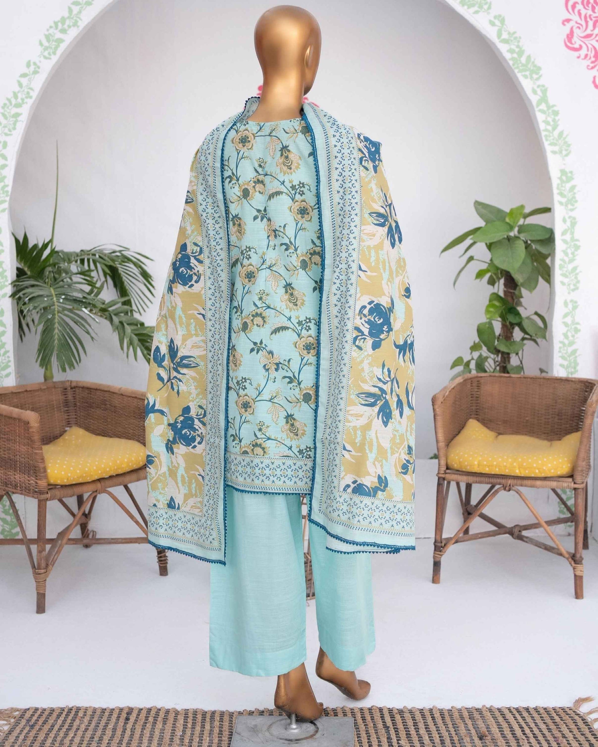 Mehak Khaddar 3Piece Suit – Aqua Floral Print