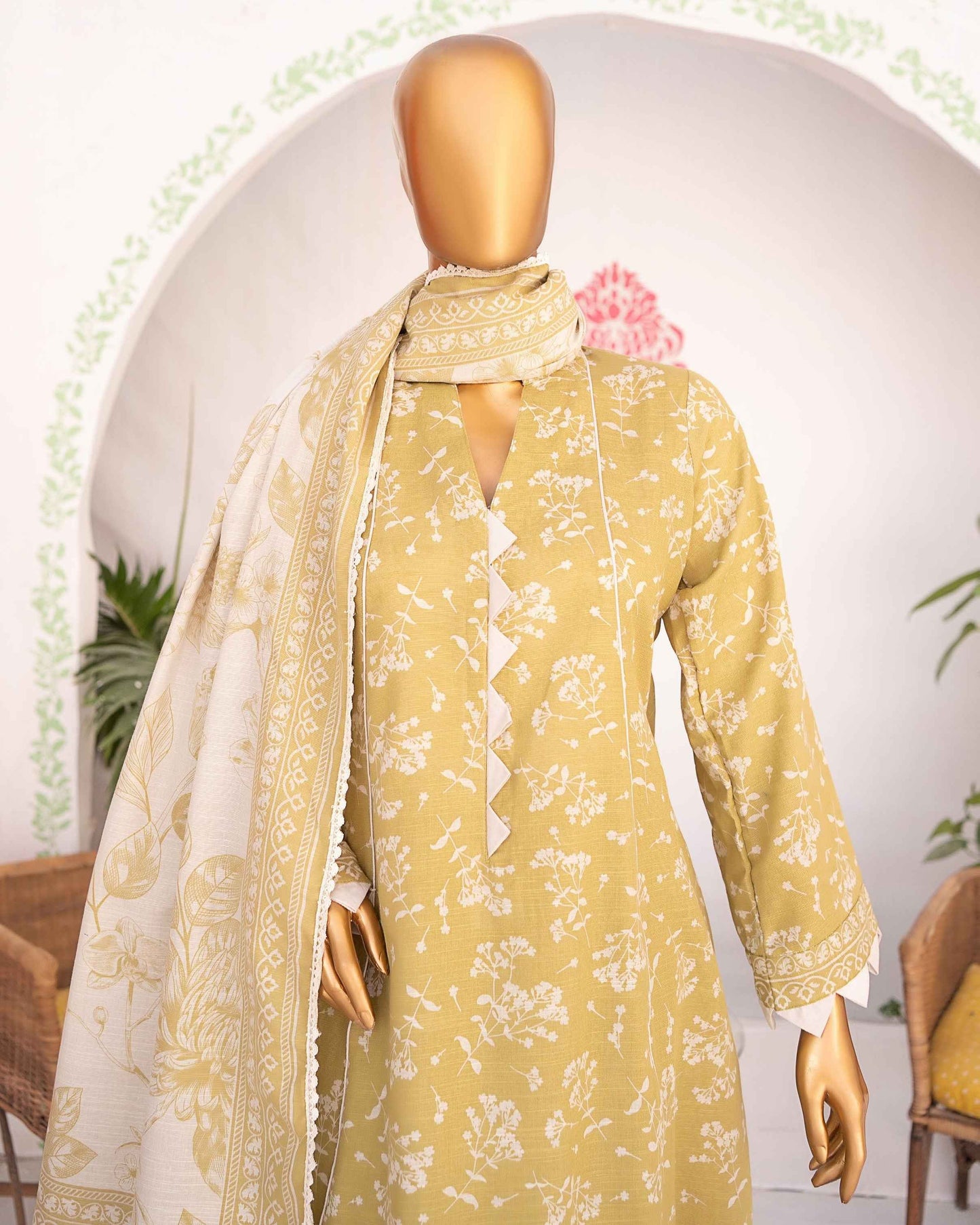 Mehak Khaddar 3Piece Suit – Lime Floral Print