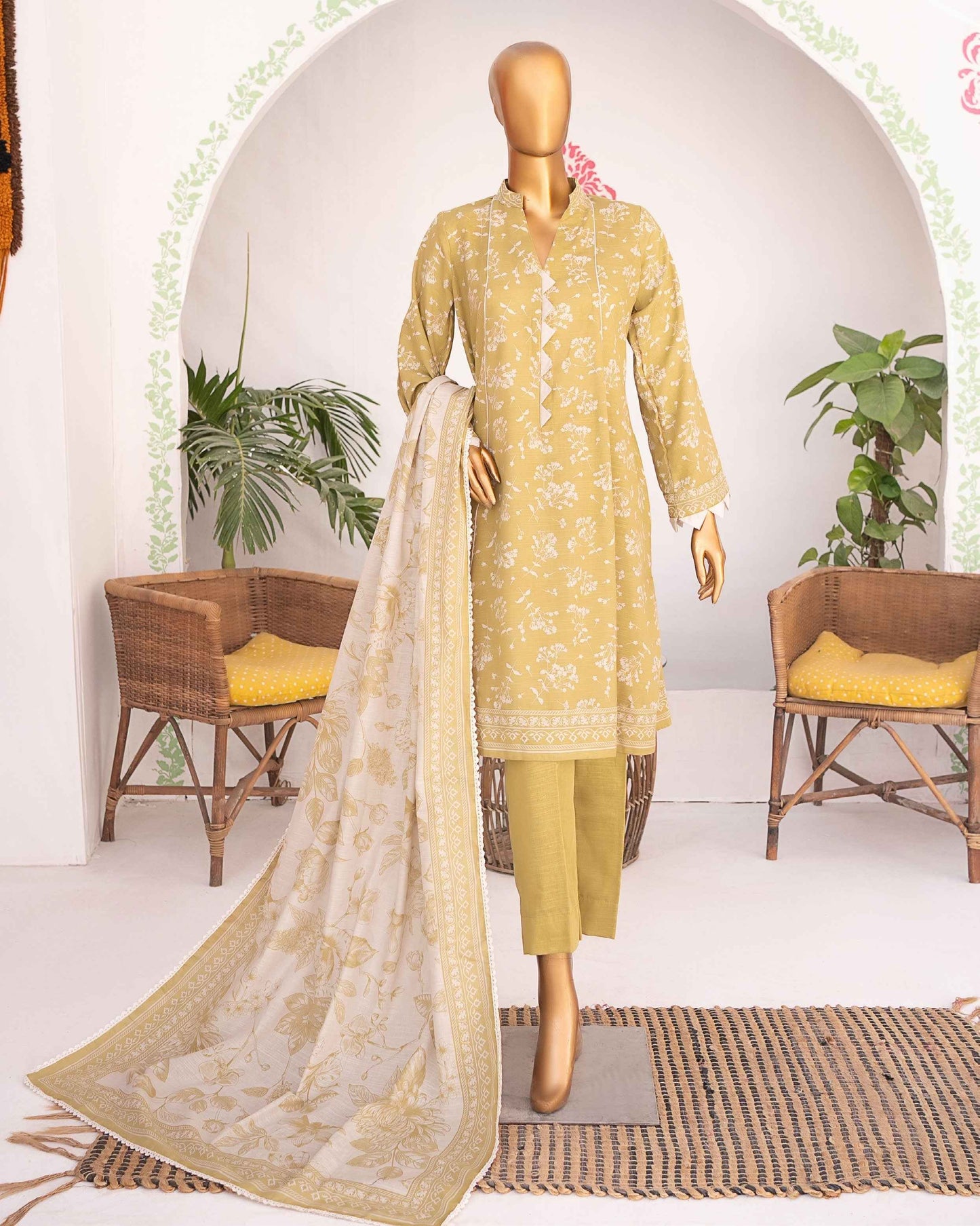 Mehak Khaddar 3Piece Suit – Lime Floral Print