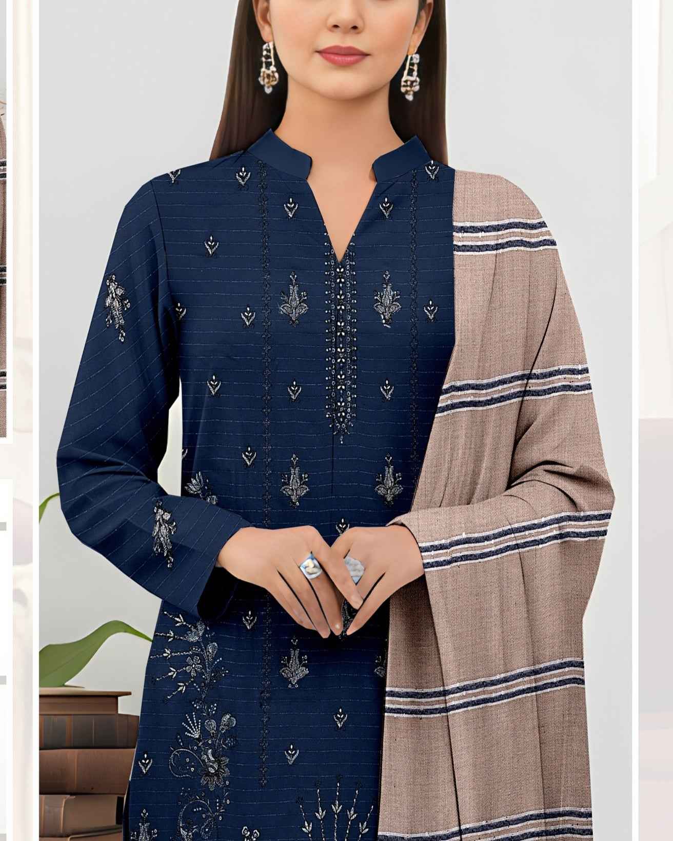 Queen Bana Dora Dhanak Embroidered 3Piece Suit by Faria