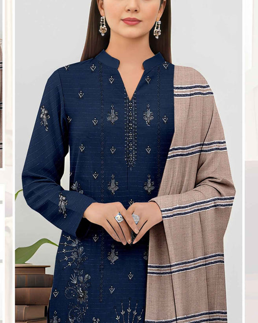 Queen Bana Dora Dhanak Embroidered 3Piece Suit by Faria