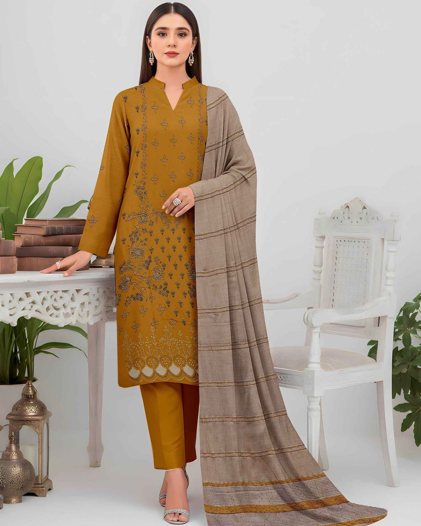 Queen Bana Dora Dhanak Embroidered 3Piece Suit by Faria