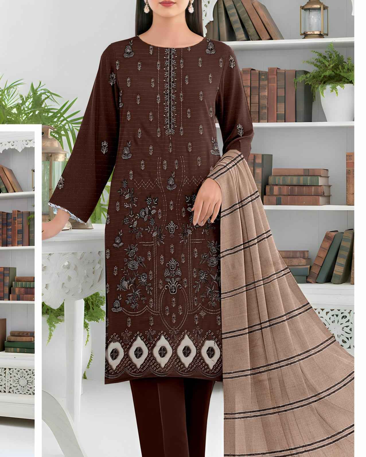 Queen Bana Dora Dhanak Embroidered 3Piece Suit by Faria