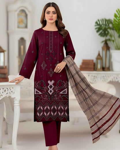 Queen Bana Dora Dhanak Embroidered 3Piece Suit by Faria