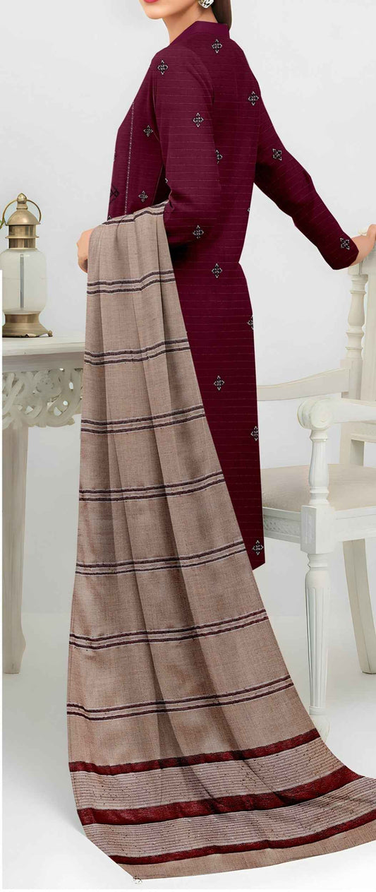 Queen Bana Dora Dhanak Embroidered 3Piece Suit by Faria