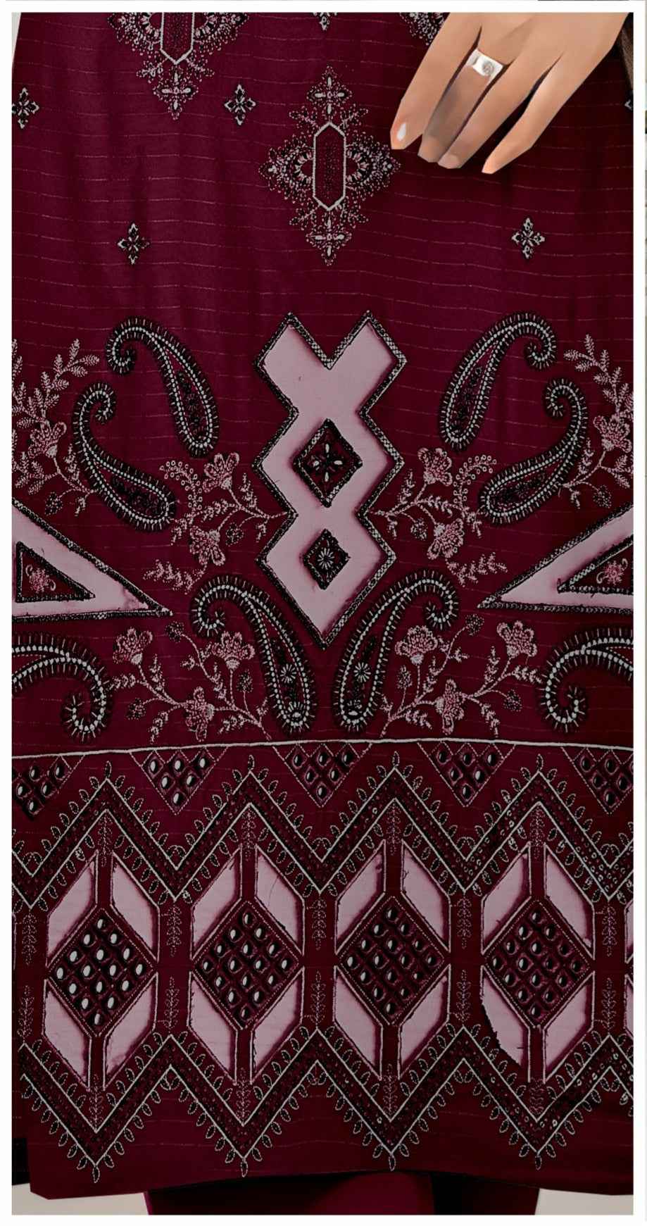 Queen Bana Dora Dhanak Embroidered 3Piece Suit by Faria