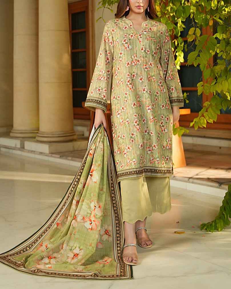 Salina Khaddar 3PC Suit – Lime Stripe Floral Print