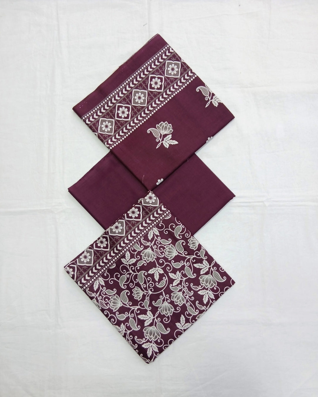 Dark maroon floral printed cotton 3pc suit by Ajwa Textiles